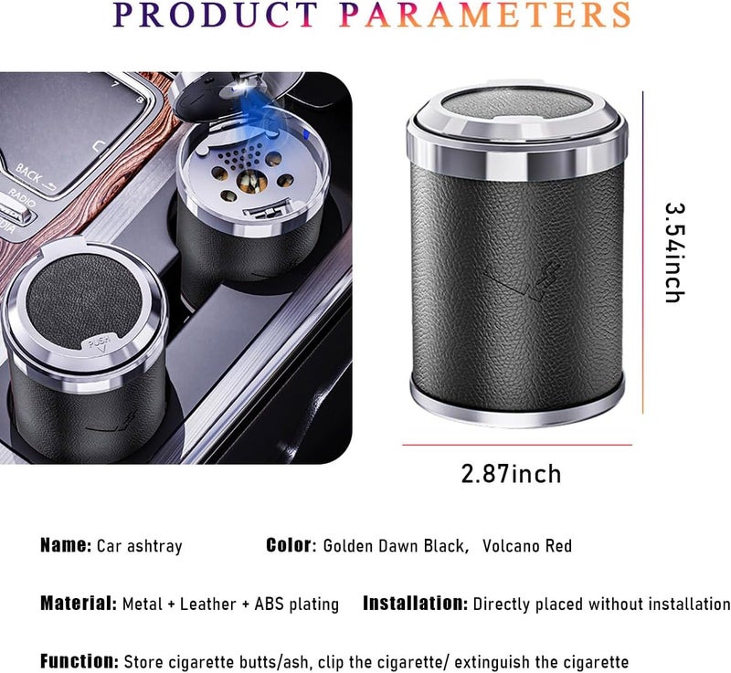 Wevdn Car Ashtray with Lid, Detachable & Portable Stainless Steel Smokeless Ashtrays for Car, Mini Universal Smell Proof Windproof Car Ashtray with LED Blue Light, Car Accessories (Black) - Image 2